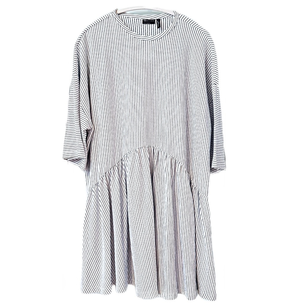 ASOS DESIGN Curve Oversized Mini Smock Dress Dropped Waist Striped B&W Sz 6 Tall